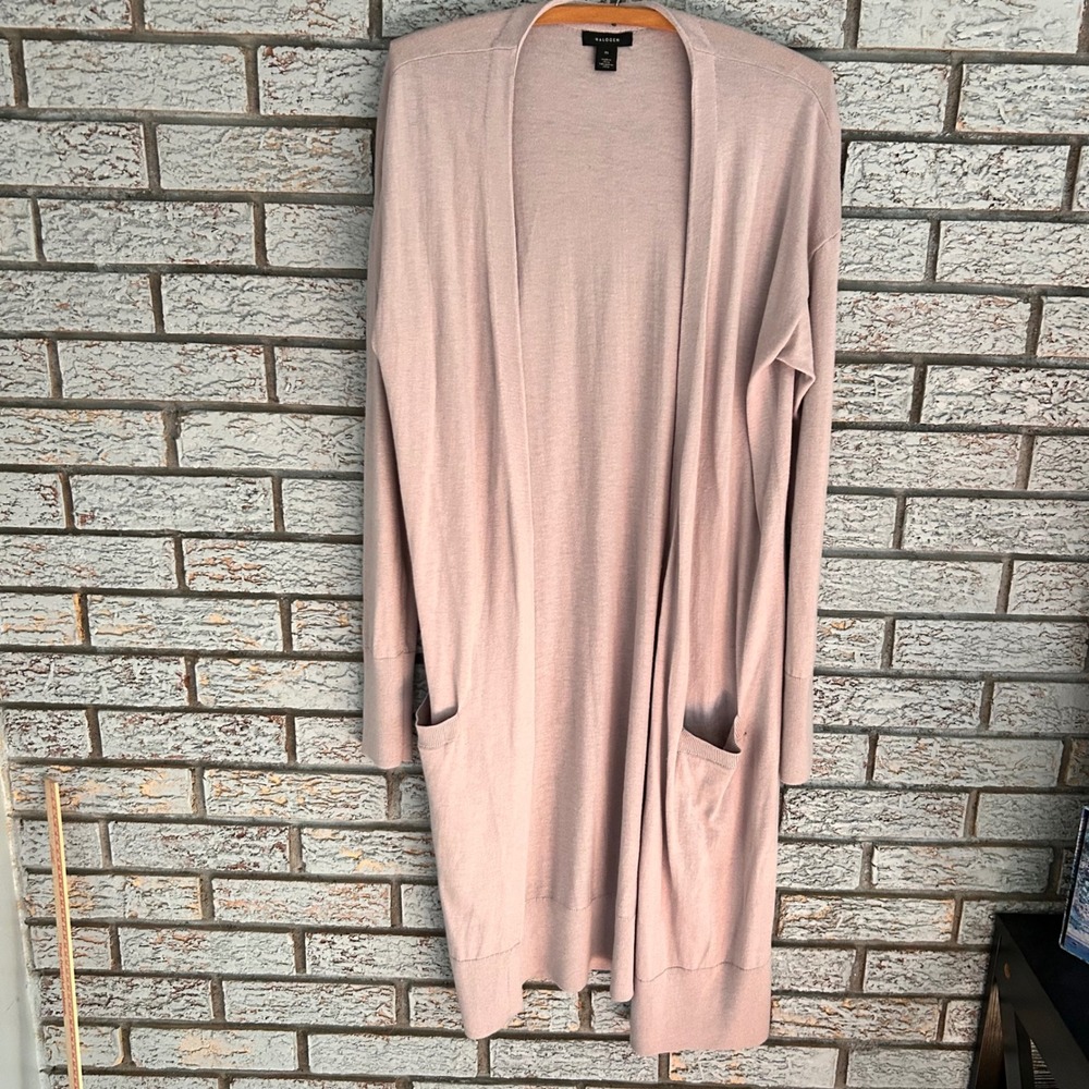 Halogen Women Pink Cashmere Blend Open Front Longline Cardigan Sweater Size M